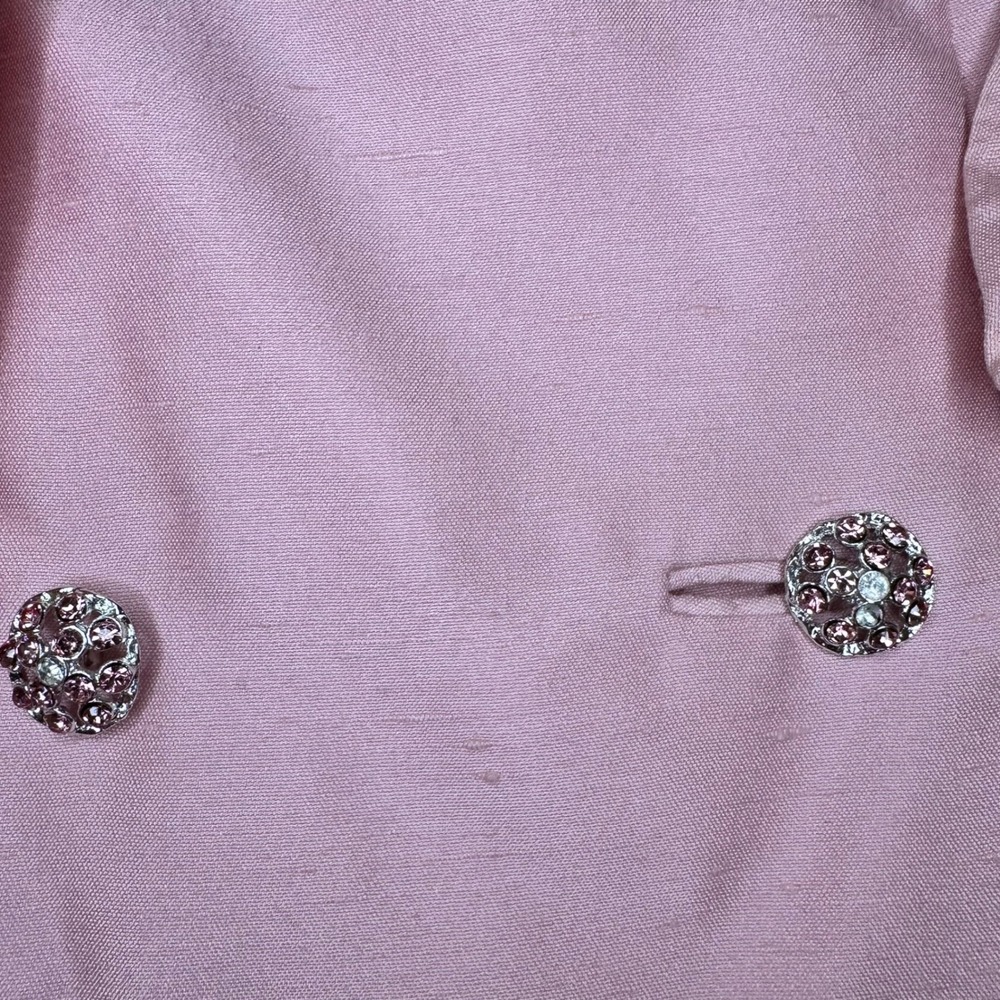 Vintage Rona Pink Skirt Suit Set Rhinestone Button Bow Dress Jacket 2pc - Picture 14 of 16